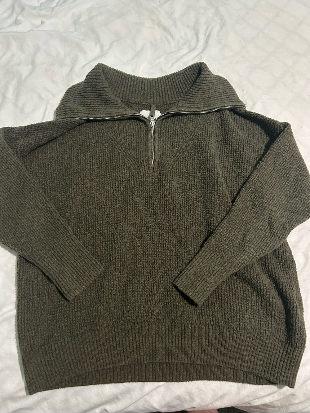 women’s Half-Zip Olive Green Knit Sweater